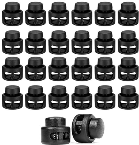 24 Stück Kordelklemme, Kordelstopper 2 Loch Kordel Stopper für Kordelzug-Taschen, Kleidung, Runde Kordelstopper Kunststoff für Das Camping, Wandern, Den Sport, Rucksäcke, Schiebeverschluss-KnöPfe