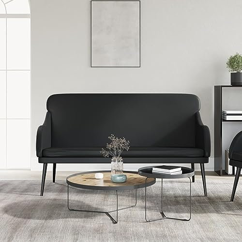Festnight Sitzbank mit Armlehne Esszimmerbank Bank Polsterbank Esszimmerbank mit Rückenlehne Küchenbank Küchensofa Kunstleder Schwarz 110 x 76 x 80 cm