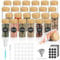 FRIBERG 24 Pots à épices Ronds en Verre Avec Couvercles et en Bois, 120 ml, Rangement des épices de Cuisine, Avec éTiquettes, Stylos, Brosse de Nettoyage, Entonnoir et Tamis