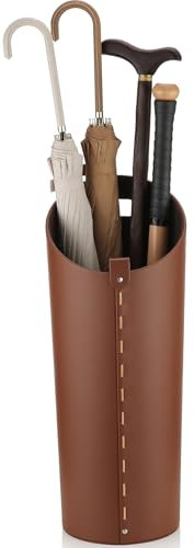 Brown Leather Umbrella Holder Indoor Umbrella Stand Rack for Entryway Tall Bucket That won't Fall Down Storage 10 Different Sizes of Canes Walking Sticks Toy Swords etc