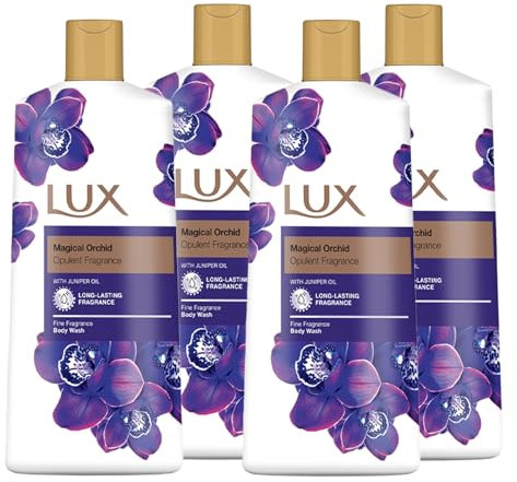 LUX Body Wash, Magical Orchid with Juniper Oil - Gentle & Soothing Skin Care, Nourishing Body Cleanser, Aromatic Bath Soap, Shower Gift for Women - Pack of 4, 600 ml