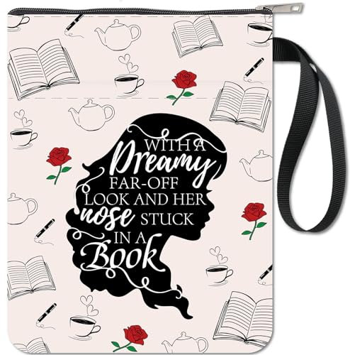 CRASPIRE Buchhüllen Rose Girl Buchschoner Kaffeebuchhüllen für Taschenbücher, waschbarer Stoff, Bucheinband mit Reißverschluss und extra Ärmeltasche für Buchliebhaber, Klassenkameraden, Freunde,