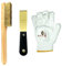 WEDO 3-teiliges Spachtel Set,Messing Malerspachtel mit Kunststoffgriff,32mm breit,Länge 200mm,Messing-Drahtbürste mit Holzgriff,Länge 290mm,Handschuhe,Palettenmesser Kratzer zum Entfernen