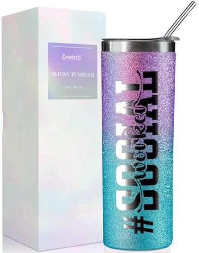 Onebttl Sozialarbeiter-Geschenke für Frauen – Sozialarbeiter – 590 ml Edelstahl-isolierter Glitzerbecher mit Strohhalm – Monat der Sozialarbeit, Wertschätzung, Abschlussgeschenke – (lila-blauer