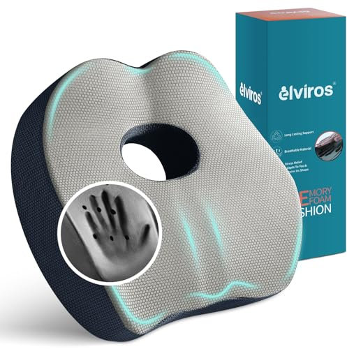 Elviros Orthopädisches Sitzkissen, Hämorrhoiden-Kissen aus Memory-Schaum Entlastet Ischias Steißbein, Ergonomisches Stuhlkissen zur Schmerzlinderung für Bürostuhl Auto, Rollstuhl, Gaming-Stuhl,Grau