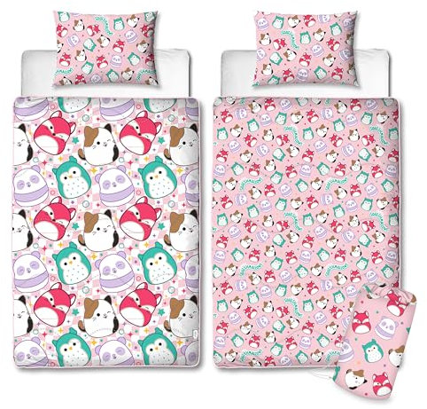 Squishmallows Offizielle Bettdecke für Einzelbett, wendbar, ohne Bezug und Kissenbezug, waschbare Bettdecke, perfekt für Reisen und Übernachtungen, Einzelbett, 10,5 Tog