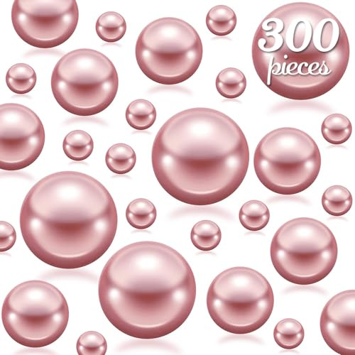 Cusmation 300 Pcs Floating Rose Gold Pearls and 800Pcs Clear Water Gel Beads for Vases, Rose Gold Floating Beads for Centerpieces for Vases Filler Floating Vase Fillers Wedding Decoration 8/14/20 mm