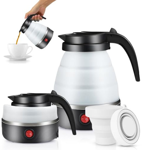 EUBSWA - Bollitore portatile da campeggio, 600 ml, pieghevole, mini bollitore elettrico in silicone per campeggio, viaggi, attività all'aperto (nero)