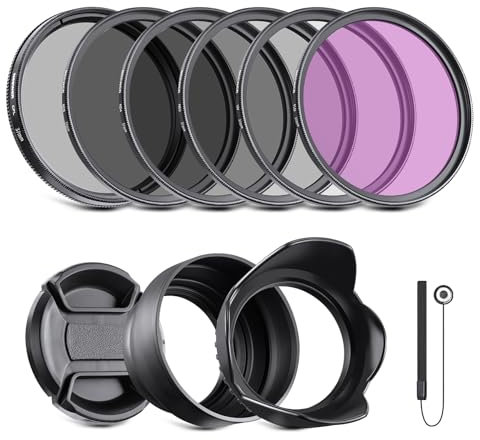NEEWER Kit de Filtro de Lente ND de 37 mm: UV, CPL, FLD, ND2, ND4, ND8, Parasol y Tapa de Lente Compatible con cámaras réflex Digitales Canon, Nikon, Sony, Panasonic, con Lente de 37 mm