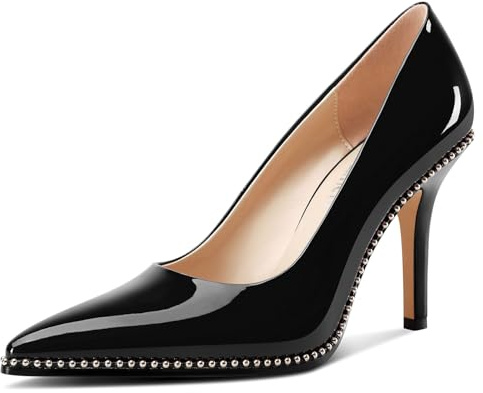 Castamere Damen Geschlossene Spitze Zehenkappe Slip-on Hoher High Stiletto Absatz Heel Pumps Lässig Silber Perlen Dress Schuhe 9 cm Heels Schwarz 36 EU