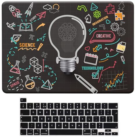 BYCeKe for MacBook Pro 13 inch Case M2 M1 2026 2025 2024 2023 2022-2016 | Creative Bulb MacBook Pro 13.3 Case, Science Brian Doodle Plastic Hard Cover for Mac Book Pro 13 Laptop Case+Keyboard Cover