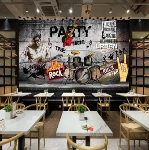 Custom Wall Mural Customized Rock Wallpaper Industrial Decor Mural Music Themed Restaurant Bar Ktv Club Party Background Wallpaper-400Cmx280Cm
