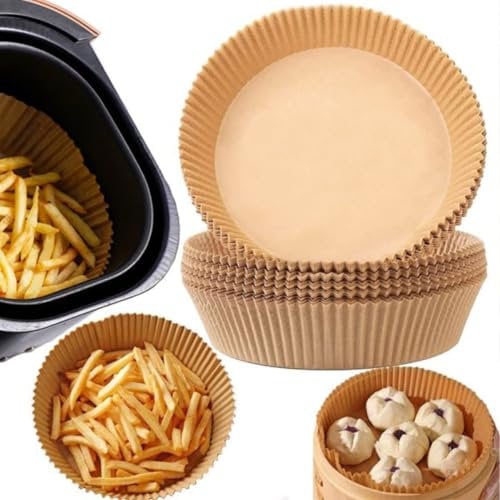100pcs Premium 6.3in Round Air Fryer Liners Non-Stick, Waterproof, Disposable Parchment Papers for Airfryer, Baking, Roasting & Cooking - Food Grade, Greaseproof, Heat Resistant