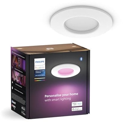 Philips Hue Smart Slim Einbauleuchte, 90mm, weißes & Farbiges Licht, Bluetooth kompatibel, Sprachsteuerung mit Alexa, Apple Home & Google Assistant, weiß, 1er Pack
