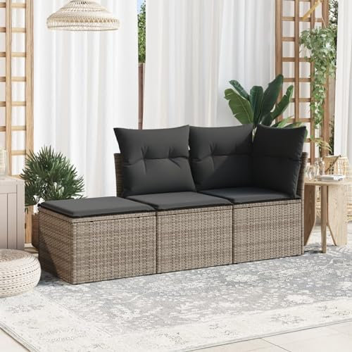 Festnight Gartensofa Rattan Sofa mit Stauraum 3 Sitzer Lounge Sofa Outdoor Rattansofa 3er Balkon Lounge Klein Balkonmöbel Couch Gartenlounge Gartenmöbel Polyrattan Grau