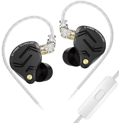 KINBOOFI KZ ZS12 PRO X in Ear Monitor IEM Headphones,1DD+5BA Hybrid Wired Gaming Earbuds,KZ Earbuds Earphones,Best in Ear Headphones with 2PIN Cable for Audiophile (Dark Black, with Microphone)