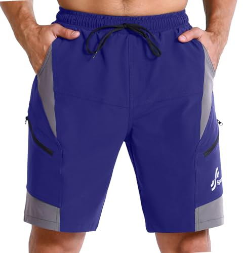 Sportneer Men's Mountain Bike Shorts - Lightweight and Baggy with Zipper Pockets for Outdoor Cycling, Running, MTB Bicycle Training - Navy Blue