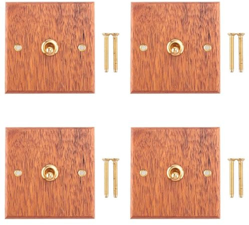VENOAL 4X Interruptor de Panel de Madera Maciza Tipo 86, Luz de Pared, Interruptor de Palanca de Latón Retro, Interruptor Eléctrico de Grano de Madera, Enchufe 1 Interruptor