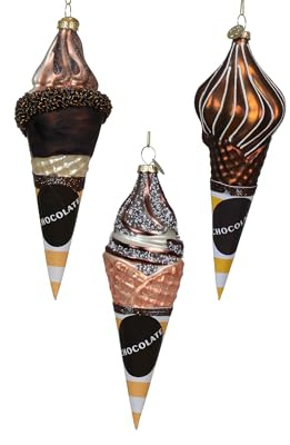 Christbaumschmuck Eiswaffel Glas 16,4cm - Figur zum Aufhängen - 1 Stück sortiert - mundgeblasen - Weihnachtsbaum Anhänger für Weihnachten - Christbaumanhänger & Weihnachtsbaumschmuck - Eistüte Braun