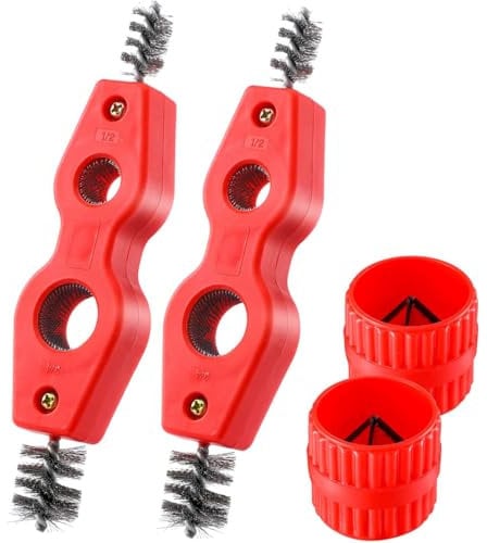 POFET 4pcs Copper Pipe Cleaner And Reamer Set, pipe cleaners,2 Copper Pipe Cleaners And 2 Reamers For Copper PVC And Flexible Steel Pipes