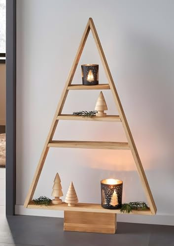 Dekoleidenschaft Dekotanne Rustikal aus recyceltem Holz, Pyramide mit 4 Ebenen, 78 cm hoch, Wohnzimmer-Regal, Standregal, Weihnachtsbaum-Alternative