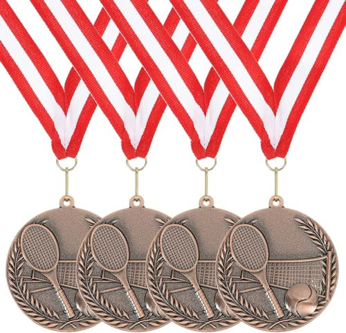 sourcing map Tennis-Medaillen 7,9 cm, Bronze-Auszeichnungsmedaillen mit Nackenband, für Teamsportspiele, Wettbewerbe, Partygeschenke, 4 Stück