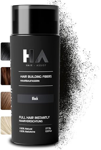 Hair-Assist Streuhaar für sekundenschnelle Haarverdichtung [27,5g] Schütthaar - Haarverdichter kaschiert effektiv Haarausfall - von Friseuren entwickelt & empfohlen (Schwarz, 27,5 Gramm)