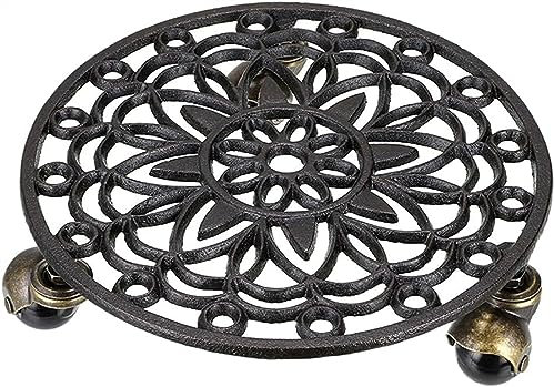 Aioneer Support De Plantes en Fonte pour Plantes, Palette, Pot De Fleurs avec roulettes Robustes, Pot De Fleurs Rond, Chariot À roulettes, Plateau Roulant, Dessous De Verre