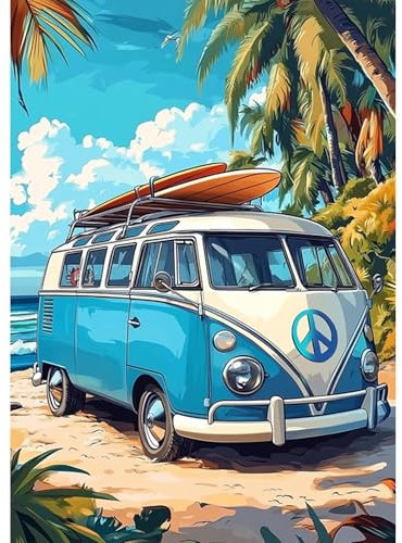 MEIYUDA 5D Diamond Painting Bilder Erwachsene Kinder Bus, Diamant Painting Bilder Diy Set Bild Landschaft, Diamond Painting Malerei Kristall Diamond Painting Set Erwachsene für Home Wand Décor 30x40cm