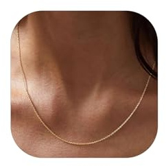 FOCALOOK Goldene Halskette Edelstahl Damen 1.4mm Panzerkette ohne Anhänger Glieder Halsreif Edelstahlkette 55cm lang für Frauen Mädchen