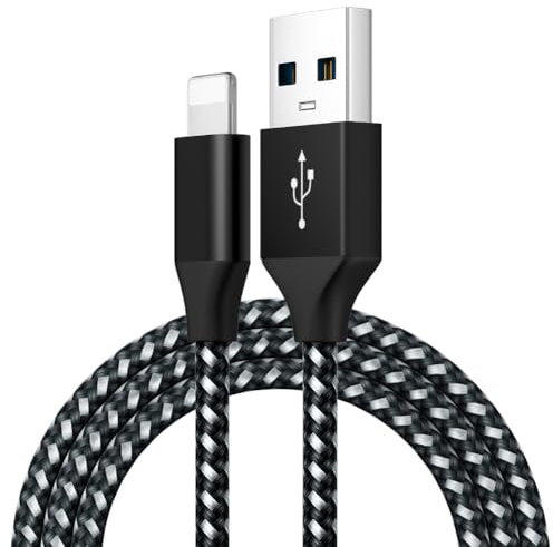 iPhone & Samsung Charger Cable - USB Syncing Data - Nylon Braided - 1m Long -Compatible with iPhone & Samsung Charging Cable - 20W Plug PD Fast Charger (USB to i PHONE Cable, Black)