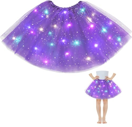 AYBUY Girls Tutu Skirts with LED Light, Kids Tulle Tutu Skirt with Lining, Thickened Ballet Dance Parties Fancy Elastic Festival Dress for Halloween, Christmas, Carnival Party Costume