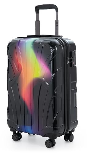 suitline - Handgepäck-Trolley, Leichter Koffer für Flugzeug, Bordgepäck, Maße 55x35x20 cm, 4 Doppelrollen, passend für alle Airlines, 34 L, TSA, Hartschale, glänzend, Neon Red Yellow