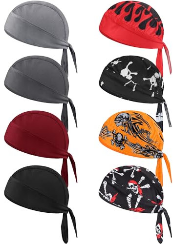 Foaincore Do Rag Skull Caps für Herren, schweißableitende Doo Rags, kühlende Helmeinlage, Radfahren, Motorrad, Bandana, 8 Stück, Dunkles Schwarz, M