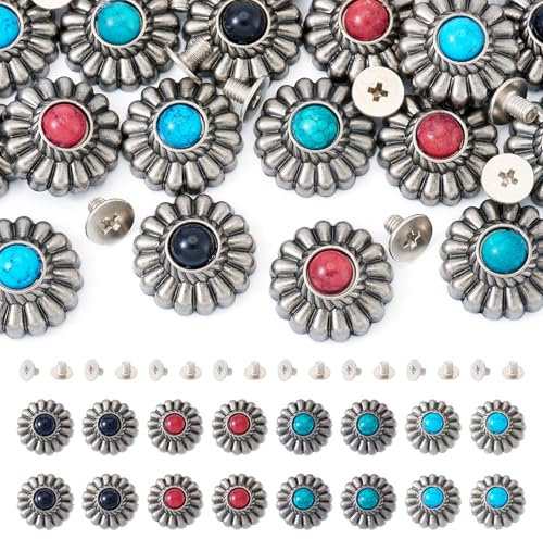 PandaHall - Set di 16 rivetti a vite per pelle, in finto turchese, rivetti decorativi per borse, scarpe, vestiti, cinture