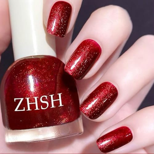 Dark Red Nail Polish - Red Glitter Nail Polish Quick Dry - Long Lasting & Chip Resistant Burgundy nail polish - Natural Nail Varnish Red for Nail Art DIY