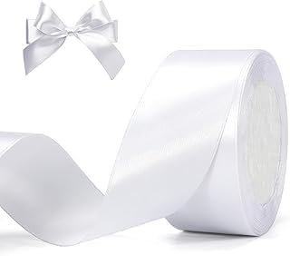 Satinband Weiß - Geschenkband Breit 5cm x 22m - Schleifenband Weihnachten - Geschenkschleife - Seidenband - Geschenkband Hochzeit - White Band (Weiß)