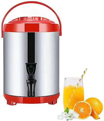 SZPLLZY Edelstahl-Kaffeemaschine, Heißwasserspender mit Wasserhahn, Wasserkocher, Kaffeekanne, Isolierfass/Rot/6L