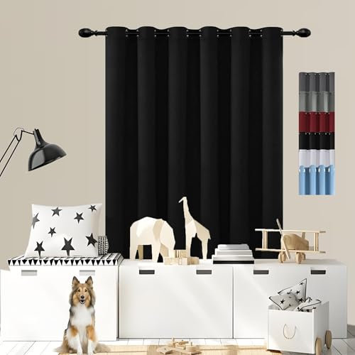 GOUSUN Thermovorhang Kälteschutz 140 x 165 cm Doppellagige Thermovorhang Blackout Vorhang Blickdicht Abdunkelnd Blickdicht mit Ösen für Schlafzimmer, Schwarz