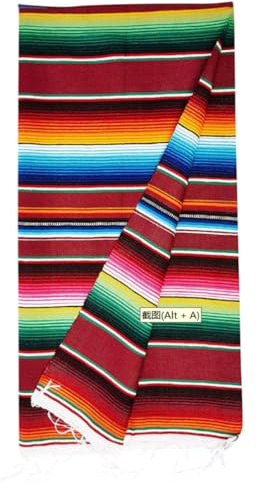 Mexikanische Tischdecke mit Quasten, 150x200cm Mexikanische Tisch Decke, Mexikanischer Stil Gestreift Decke, Bunte Baumwolle Picknick Decke für Mexikanische Party Hochzeits Dekorationen (Rot)