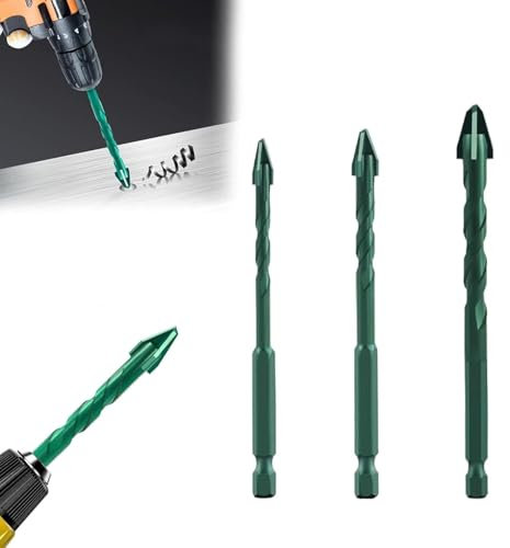 Cross Alloy Multi-Purpose Drill Bit Set,4-Edge Cross Drill Bit for Ceramic Tile,Thickened Alloy Head Can Seamlessly Work on Wood,Universal for Cement and Metal Surfaces (6+8+10 MM)