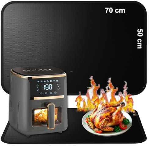 Hitzebeständige Unterlage,Dicker Hitzebeständige Matte für heißluftfritteuse,Feuerfeste Unterlage für Küchenarbeitsplatten,Kaffeemaschine,Glasfasersilikon,Rutschfest und Wasserdicht (Schwarz, 70x50cm)