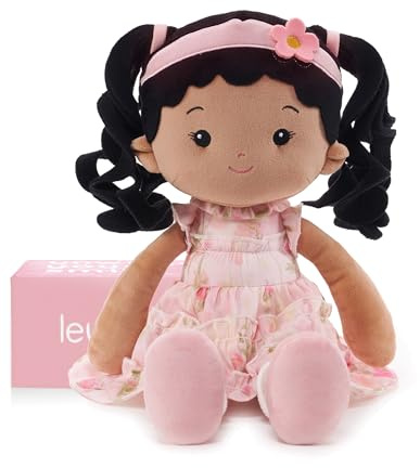 LeyaDoll Weiche Stoffpuppe 40cm,Baby Puppe Spielzeug ab 1 Jahr | Rosa Geschenkbox inklusive, kuscheliger Begleiter für Babys, gesticktes Gesicht, extra weich und maschinenwaschbar.