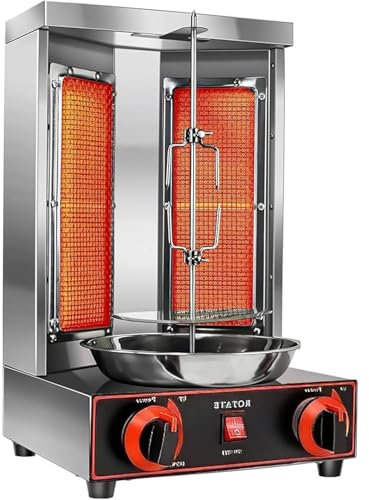 LSyySy Grill Machine, Chicken Shawarma Cooker Machine with 2 Burners, Propane Vertical Broiler Gyro Rotisserie Oven Doner Kebab Machine, for Home Restaurant Kitchen Parties,barbecuestove