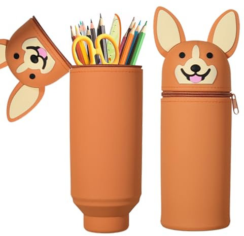 Trousse Silicone Animaux,Trousse Kawaii,Trousse Pot a Crayon Rétractable,Trousse Chien,Trousse Ecole 2 en 1 en Silicone Souple Kawaii,Il est Utilisé pour Le Stockage,Couleur/C