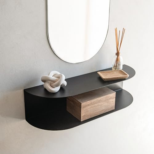 MILUKA Console d’entrée Suspendue en métal Noire 60 cm | Étagère Murale avec 2 Niveaux comme Meuble d’Entrée, Table de Nuit ou Coiffeuse | Modèle Ovva