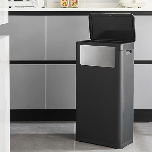 Plastic Rectangular Waste Bin 32L Large Tall Kitchen Bin with Top and Side Opening Slim Design for Home Bathroom Living Room Waste Management