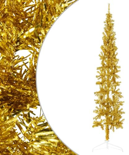 Juroupi Albero Natale Artificiale Sottile a metà con Supporto Oro 240cm,Arredo,Decorazioni Natalizie,Alberi di Natale-344593