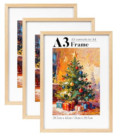 HOUSE DAY Bilderrahmen A3, Massivholz Bilderrahmen Din A3, Posterrahmen | Rahmen A3 mit A4 Passepartout,Bilder Rahmen für Familie, Landschaft, Haustier-Gedenkseite, Hochzeit, 3er-Pack
