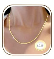 Avotto Ketten Damen Gold 2mm Kette Gold Diamant Glänzende Halskette Golden Ketten für Damen 16 Zoll